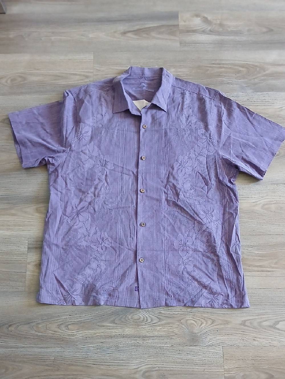 Tommy Bahama Silk Hawaiian Floral Short-Sleeve Casual Button-Down Shirt  Purple